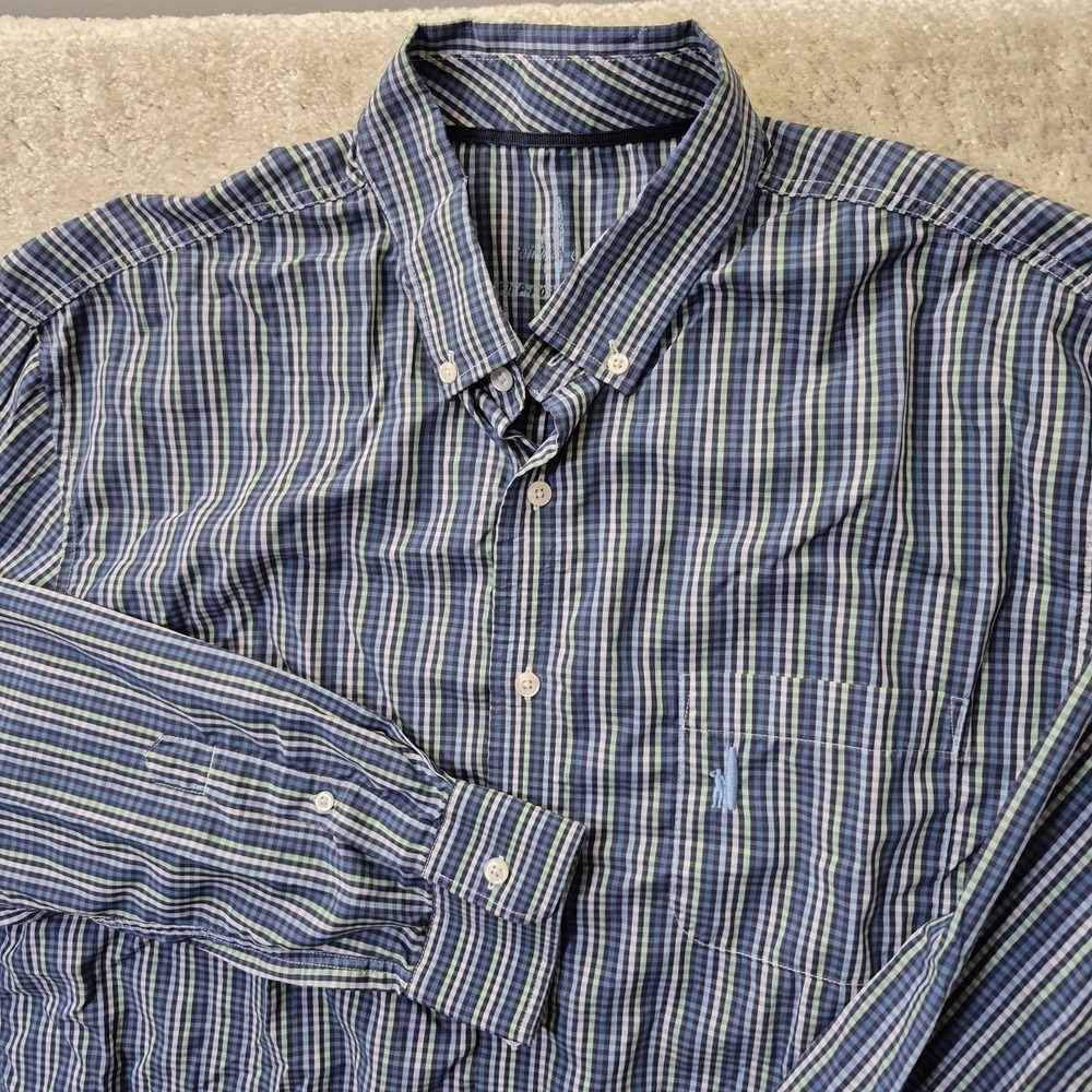 Johnnie O Prep Formance Button Down Shirt Mens XL Blue Check Stretch Academia